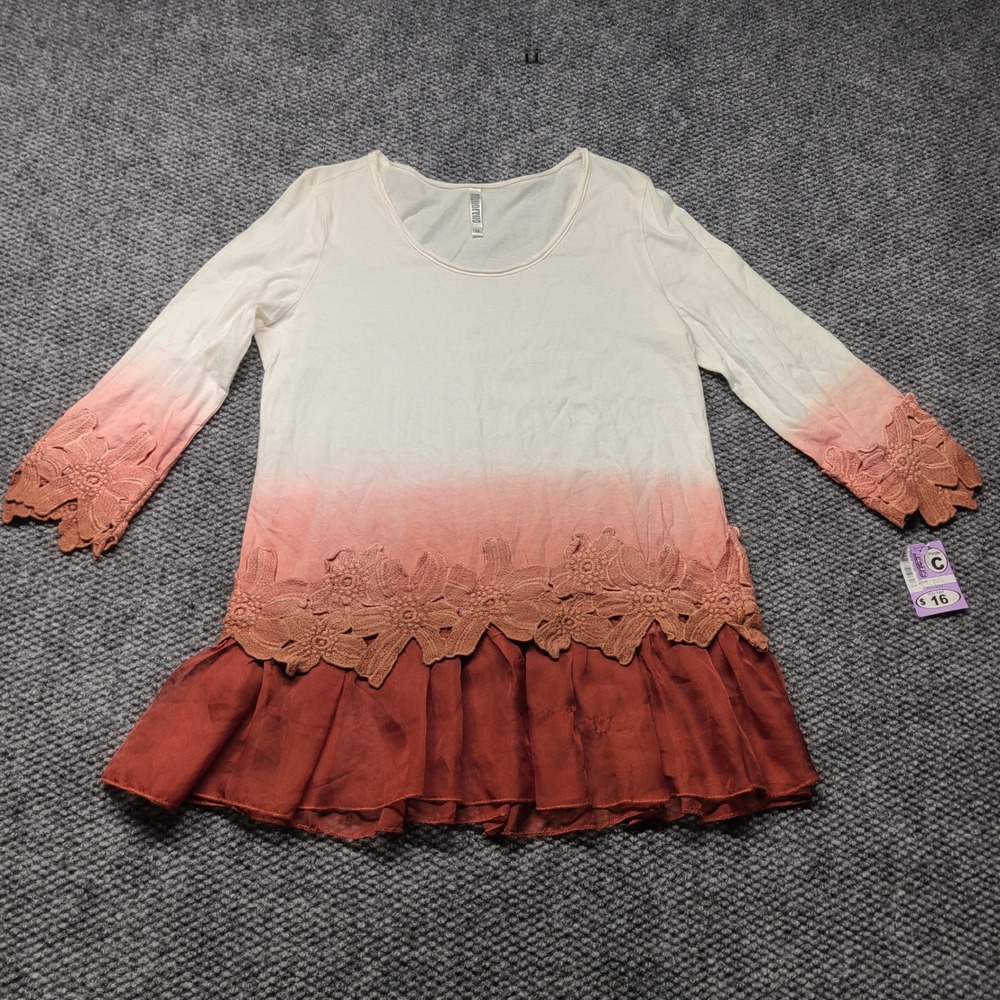 Nwt Monoreno Ombre Crochet Lace Peplum Top Cream Rust Orange Boho Medium